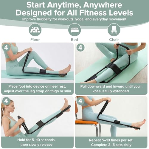 Hamstring Stretcher, Knee Extension & Pain Relief Device for Lower Body Flexibility, Adjustable Back, Leg, Calf & Hip Stretching Tool, Improves Range of Motion, Knee Pain Relief