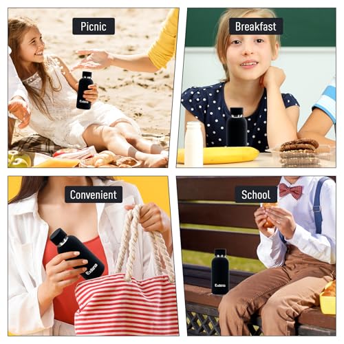 Exllena Small Water Bottle 12oz with Clip, Double Wall Stainless Steel Vacuum Small Insulated Water Bottle Keeps Drinks Cold 24 Hrs/Hot 12 Hrs for Kids Handbag School BPA Free (Black) - color: Black, size: 350 ml