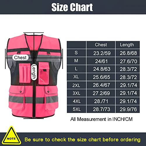 Safety Vest High Visibility Reflective Construction Vest for Men - color: Pink, size: 3X-Large