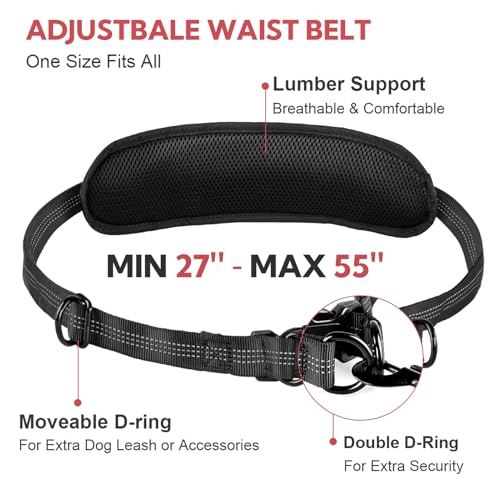 Hands Free Dog Leash for Two Dogs Walking,Running - color: Black/Pink, size: Large