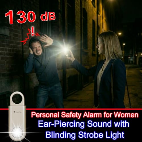 130db Personal Safety Alarm with Ultra Bright Strobe Light. Gold - color: Gold, style: Button cell