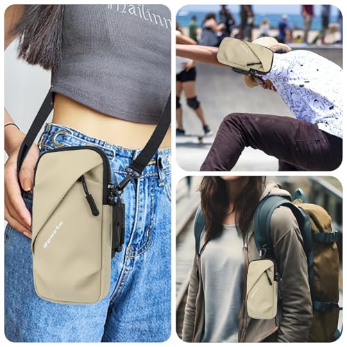 Cell Phone Armbands Running Phone Holder Armband, Phone Holder for Walking, Shoulder Holster Phone Purse Crossbody Bag Phone Pouch (Khaki) - color: Khaki