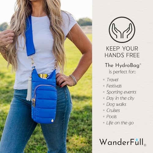 WanderFull Original HydroBag Crossbody Water Bottle Holder with Phone Pocket, Fits Water Bottles up to 32 oz - color: Royal Blue Matte