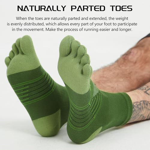 Sunew 3 Pairs Toe Socks for Men Women,Viscose Bamboo Breathable Athletic Running Five Finger Ankle/Quarter Socks - color: Grey Blue Green, size: Large