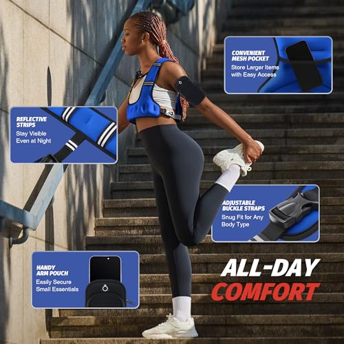 ZELUS Weighted Vest for Women & Men, U-Shaped Running Vest with Arm Pocket - color: Blue, size: 16LB