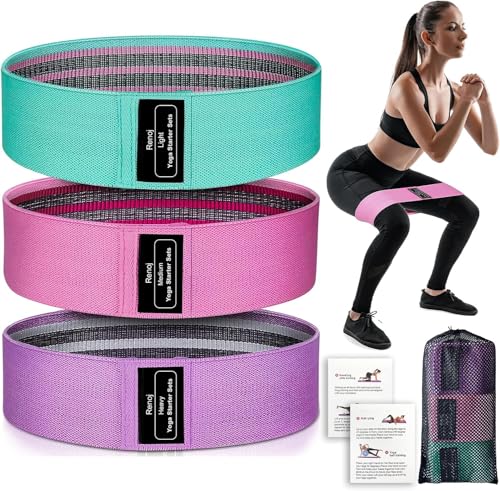 Fabric Resistance Bands for Working Out, 3-Set Exercise Loops for Home Gym - color: Pink
