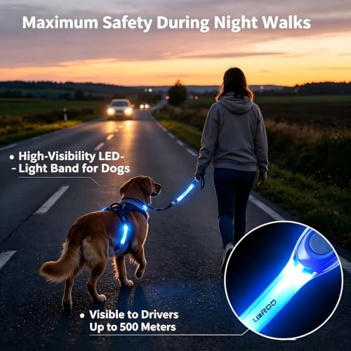 LaRoo LED Dog Safety Light Strip, Hook & Loop for Harness Collar Leash Blue - color: Blue
