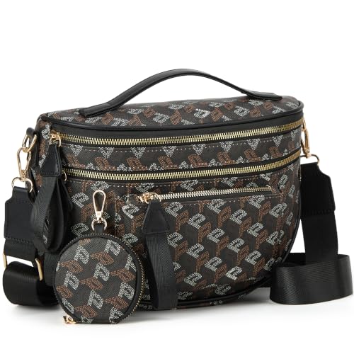 Makes Checkered Crossbody Bag Bum Bag for Women with Pouch - color: Black P
