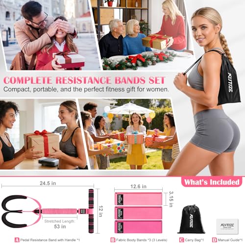 KUTIZE Booty Bands & Pedal Exercise Bands Resistance Bands Set for Women - color: 1-Pink Bands Set