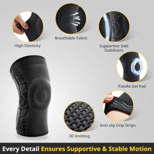 CAMBIVO 2-Pack Knee Brace for Men & Women, Compression Sleeve with Gel Pad - color: Gray, size: XX-Large