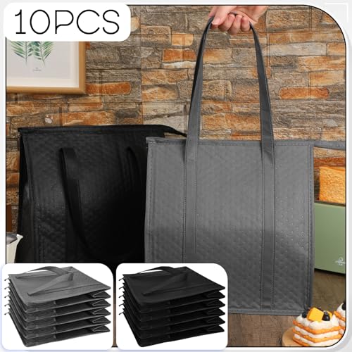 10 Pack Large 18L Insulated Grocery Bag Bulk Zippered, Grey, Black - color: Grey,Black