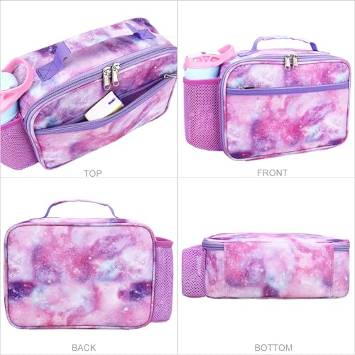RHCPFOVR Kids Lunch Bag - Insulated Lunch Box for Boys Girls,Washable Lunch Bag and Reusable Toddler Leak-proof Lunchbox for School and Daycare - color: Purple Galaxy