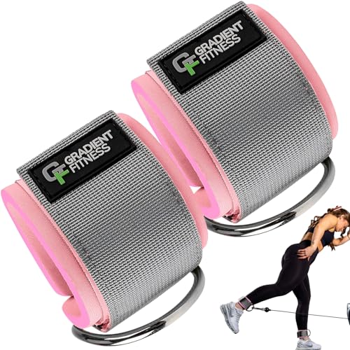 Ankle Straps for Cable Machines, Adjustable, 2 Pack - style: Gray / Pink 1 D-Ring