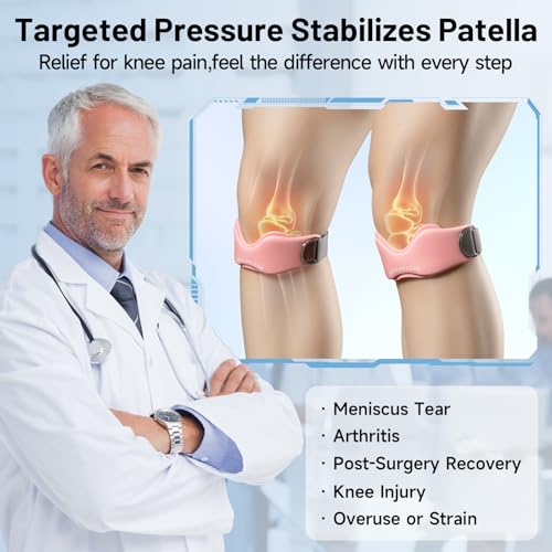 MANUEKLEAR V-Shaped Patella Bands, Adjustable Flex Wrap Patellar Tendon Support Strap for Men Women, Silicone Patella Knee Straps Suitable for Pain Relief Running Hiking Basketball, (2pcs) - color: Pink