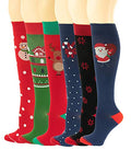 Different Touch 6 Pairs Pack Women Travelers, Anti-Fatigue, Graduated Compression Knee High Socks 9-11 - color: Christmas