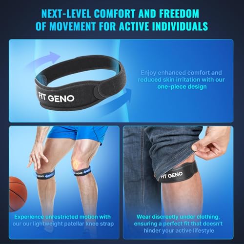 Fit Geno Knee Strap Patella Tendon Support: Patellar Stabilizing & Pain Relief for Man and Women - Knee brace for Runner's & Jumper's, Tendonitis, Running, Volleyball, Basketball (2-Pack) - color: Black