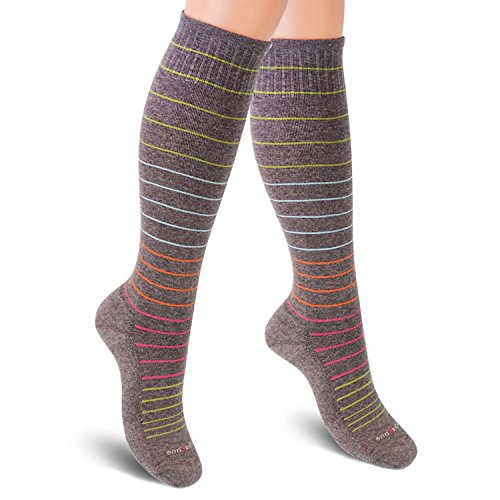SocksLane Cotton Compression Socks, 15–20 mmHg Graduated Support, Knee-High Medical Compression (Gray Stripes M/L) - color: Gray Stripes, size: Medium/Large (1 Pair)