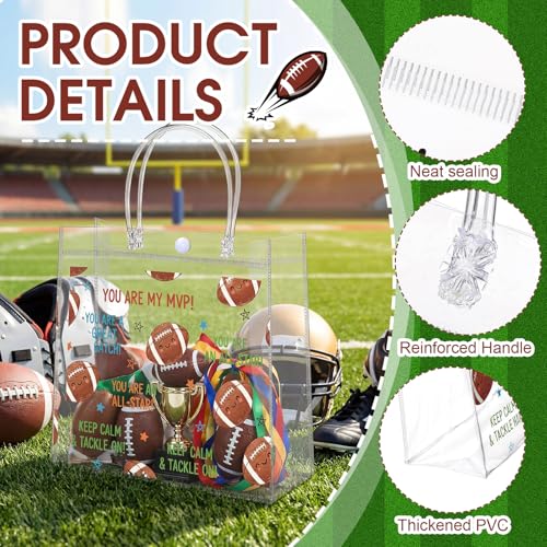 Aliceset 12 Pcs Football Gift Bags Bulk Transparent Football Goodie Bags with Handles Reusable PVC Gift Totes for Game Day Sports Birthday Parties Team Events Gifts Treat - style: Football