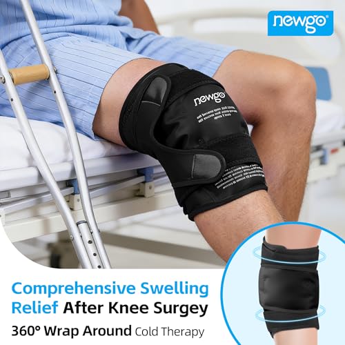 NEWGO Knee Ice Pack Wrap, 360° Full Wrap Cold Compression Sleeve, Black - color: Regular Black 1-pack