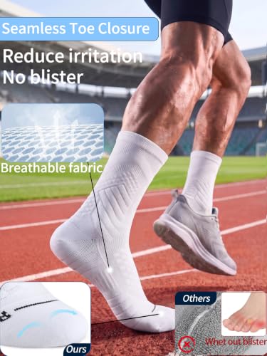 Compression Crew Socks for Men, White Running Socks,15-20 mmHg,3 Pairs - color: 3 White, size: X-Large