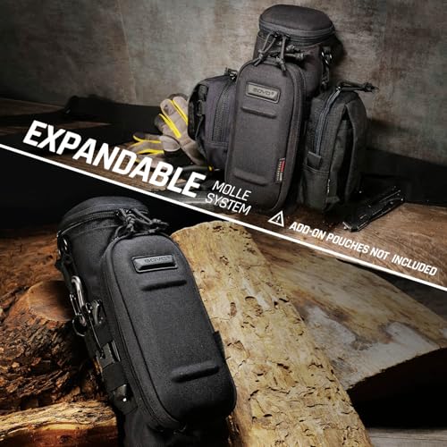 GOVO U1 Water Bottle Pouch with Zippered Hardshell Cap, Fits Up to 40oz Bottle, Molle System, Heavy Duty, Made With 100% Nylon - color: Tan