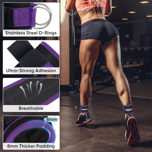 APEXUP Ankle Strap for Cable Machine, Ankle Resistance Bands, Cable Kick Back Ankle Straps for Gym, Glute Workouts, Leg Extensions, Adjustable Straps with Neoprene Padding - color: Black+Purple, style: Pair