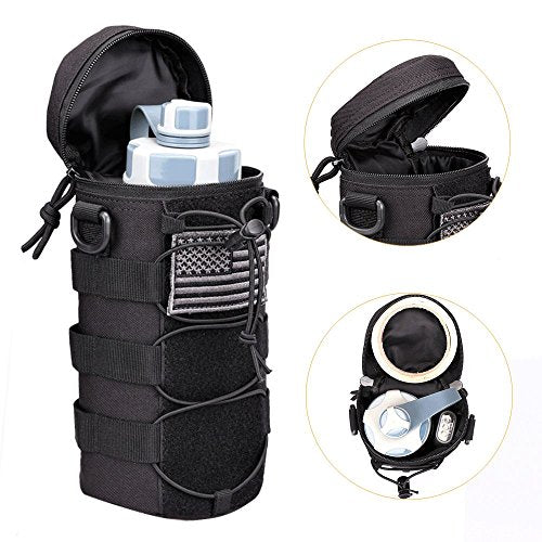 Water Bottle Pouch Molle Tactical Holder Storage Bag for 32oz Carrier - color: Black