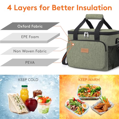 Lifewit Insulated Lunch Box for Men, Lunch Bag Cooler Women, 12-Can 9L - color: Dark Green, size: Medium(9L)