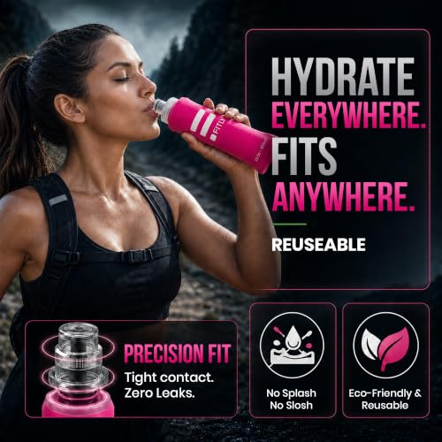FITLY Soft Flask Running Water Bottle - Collapsible Hydration Flask - color: Pink, size: 10 Ounces