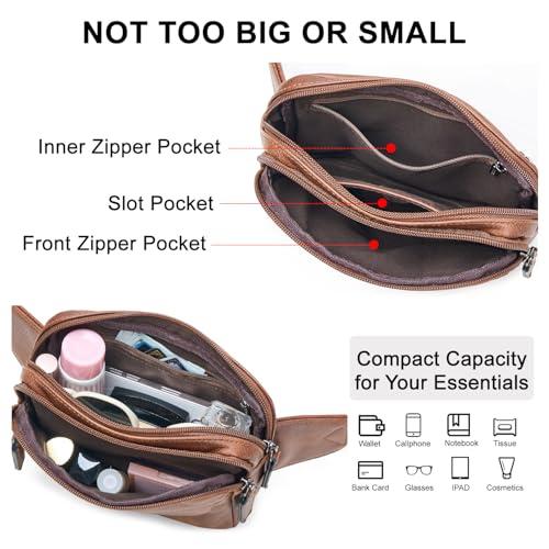 LATMAP 3L Fanny Packs for Women Cross Body Bag Vegan Leather Belt Bag Brown - color: Brown