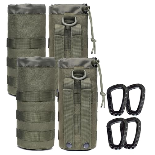 Water Bottles Pouches - 1000D Tactical Molle Drawstring 32OZ Hydration Carrier Bag - color: 4 Pack Green