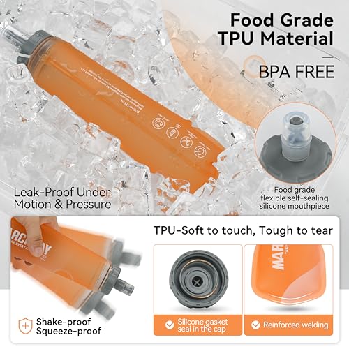 MARCHWAY Soft Flask Collapsible Water Bottle with Wide Mouth, 300ml/500ml - color: Orange, size: 300 ml/10 oz