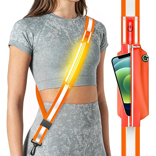 Fokia Kunbio LED Reflective Belt Sash for Walking at Night,Running Safety Gear LED Light Up Running Belt for Runners Walkers - color: Orange