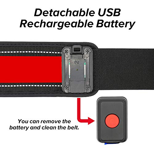 BSEEN LED Running Waist Belt - USB Rechargeable Reflective Glowing LED Waistband, Flashing Safety Light Belt for Runners, Joggers, Walkers, Pet Owners, Cyclists - color: Red
