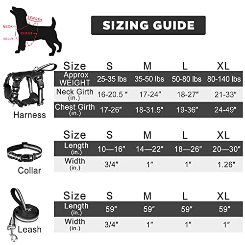 WINSEE Pet Harness Collar and Leash Set, All-in-one Reflective Dog Harness No Pull with Adjustable Buckles for Puppies, Small, Medium, Large, and Extra-Large Dogs (Large, Black) - color: Black, size: Large