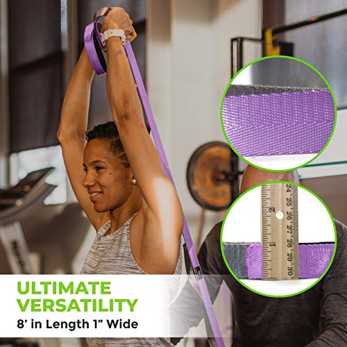 Physical Therapy Yoga Stretch Strap with 12 Loops, 1 Inch Wide, 8 Ft Long - color: Purple/Grey
