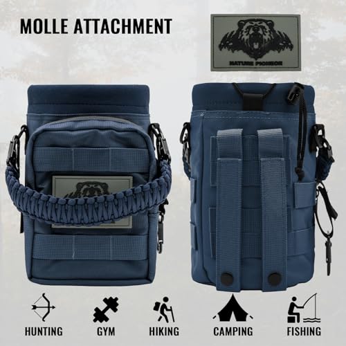 NATURE PIONEOR 32 64 128oz Tactical Water Bottle Pouch, MOLLE Bottle Holder - color: Deep Blue, size: 64OZ