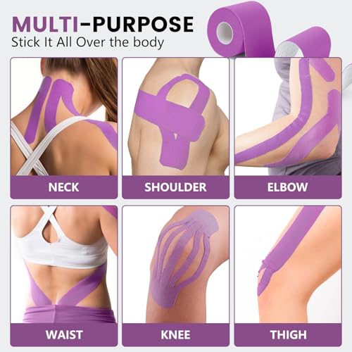 5 Rolls Purple Kinesiology Tape, 2 inch x 16.4 Feet Kinetic Tape - color: Purple