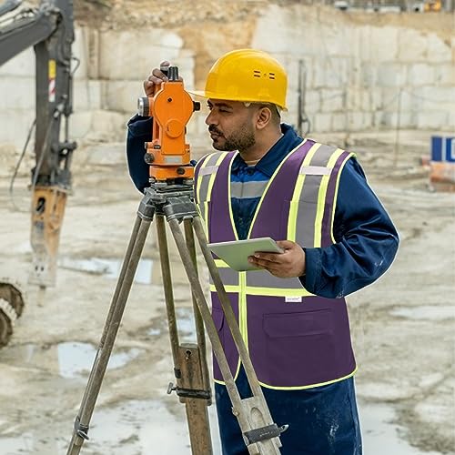High Visibility Reflective Safety Vest with Zipper and Pockets Purple,M - color: Purple, size: Medium