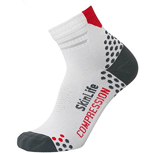 Compression Ankle Socks for Running - Moisture Wicking, Dot Padding - color: 3 Pairs - White/Red, size: Medium