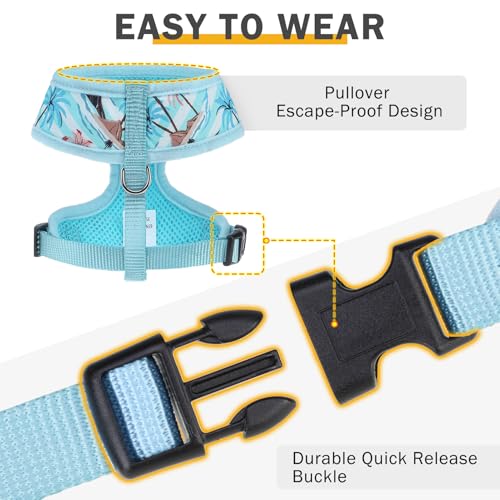 SCENEREAL Small Dog Harness and Leash Set, Coconut Tree, XS - color: Blue-Coconut Tree, size: XS: Chest Girth: 10"-14"