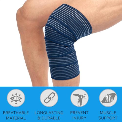 Extra Long Elastic Knee Wrap Compression Bandage Brace Support for Legs, Plantar Fasciitis, Stabilising Ligaments, Joint Pain, Squat, Basketball, Running, Tennis, Soccer, Football, Volleyball (Navy Blue) - color: Navy Blue