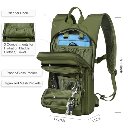 NOOLA Hydration Backpack with 3L Water Bladder, Tactical Pack for Hiking - color: Green