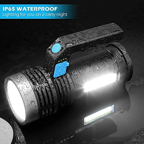 Wrrozz LED Flashlight USB Rechargeable Spotlight 4 Modes with Side Light - size: A