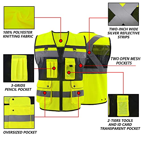 Safety Vest High Visibility Reflective Construction Vest for Men - color: Yellow, size: Small