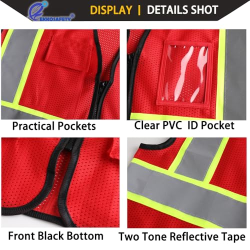 Hi Vis Reflective Safety Vest for Men Women,EK175,Red,L - color: Red, size: Large