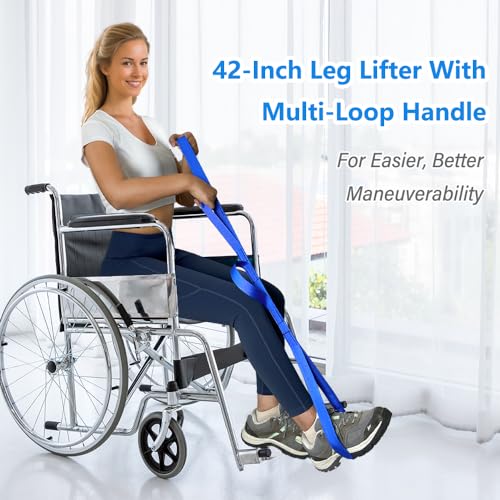 42 Inch Leg Lifter, Leg Lifter After Hip Replacement, Leg Lifter for After Knee Surgery, Leg Lifter Strap Rigid with Multi Loops, Leg Lifters Getting Legs in and Out of Bed, Car, Couch, Wheelchair - color: Blue