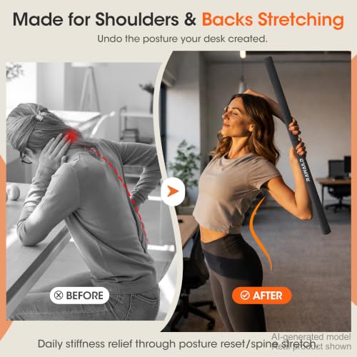Yoga Stick, Upgraded 5ft Steel Mobility Exercise Bar for Back Stretching - color: 2-Black