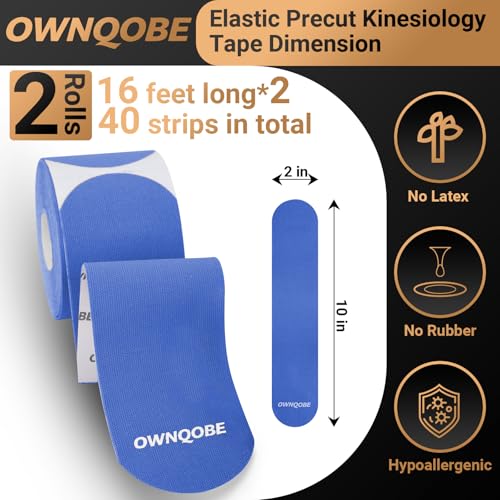 Kinesiology Tape, 2 Rolls, 40 Precut Strips, Waterproof, Blue - color: Blue