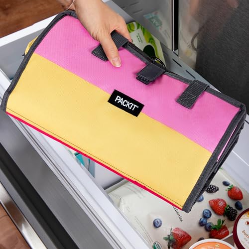 PackIt Freezable Grocery Tote 13 L Capacity, Black - color: Pink Stripe